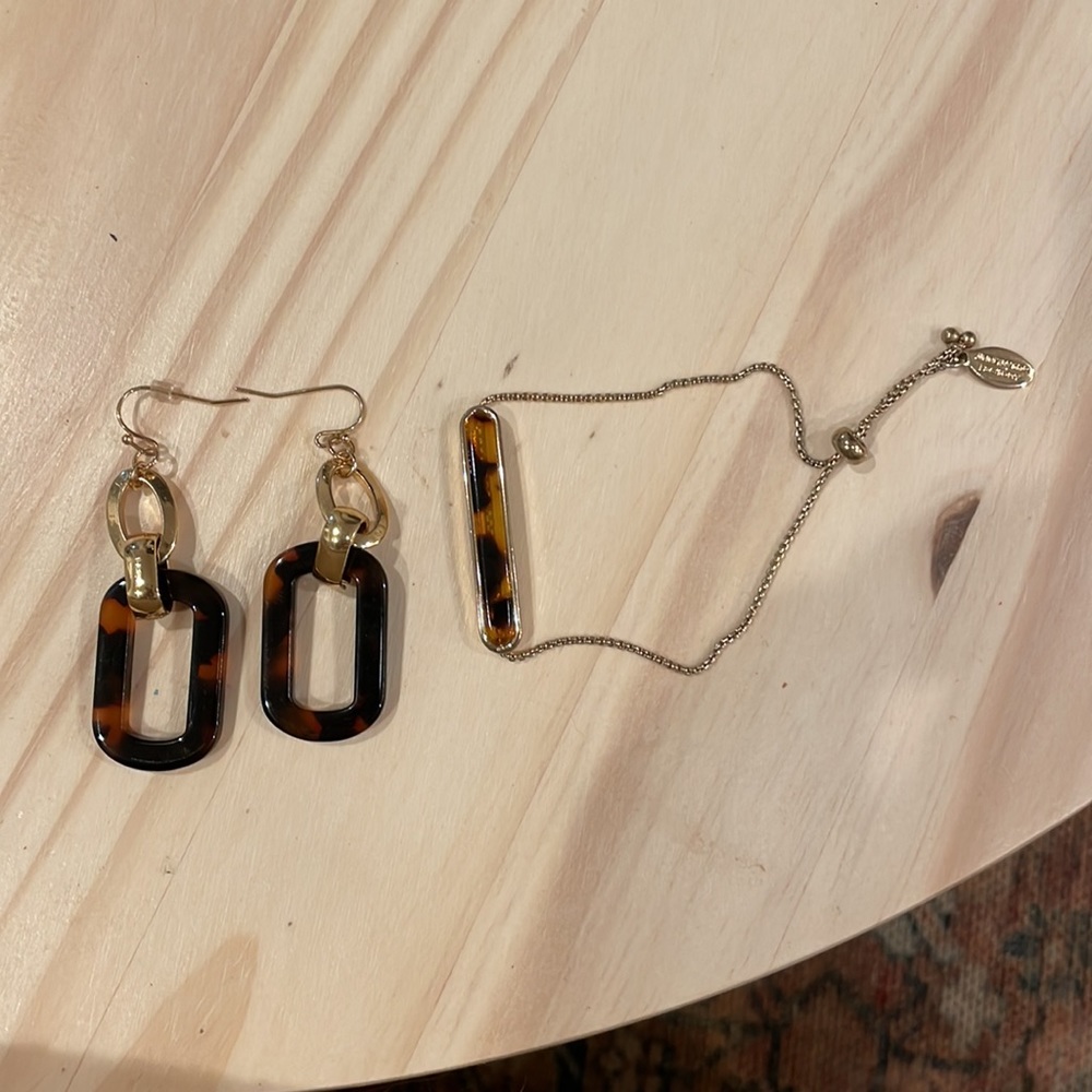 Ann Taylor Factory Tortoise Shell Dangle Earrings and Matching Bracelet